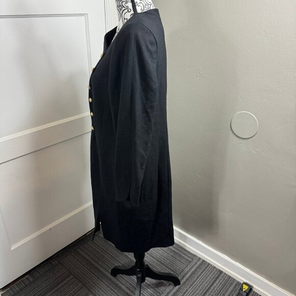 Deborah Johnson asymmetric neck beetle button wool blend career dress. - Picture 5 of 9